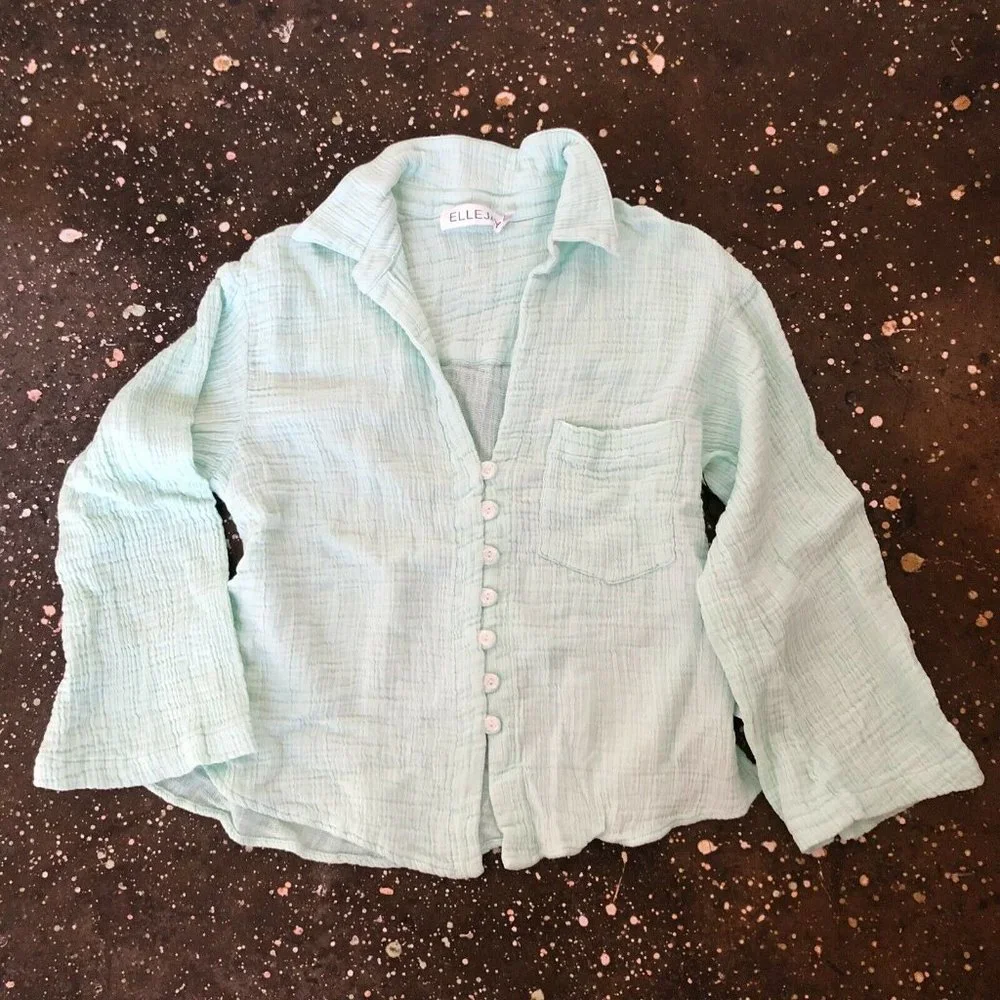 ELLEJAY Blake Blouse Mint Green Cotton Relaxed Fit XS NWT $138